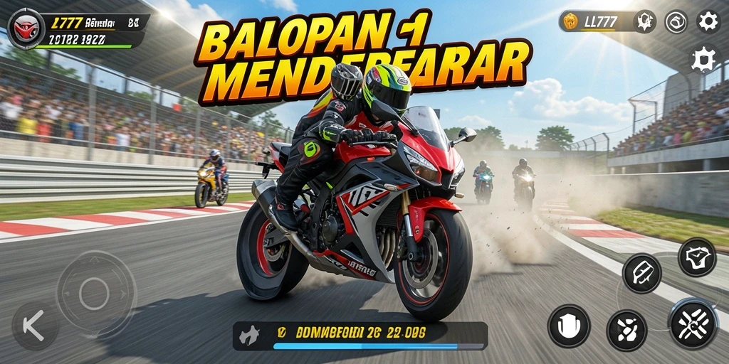 Tampilan gameplay mendebarkan L777 saat balapan motor di lintasan.