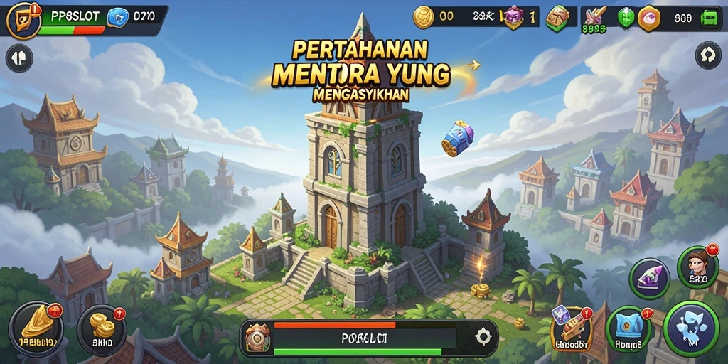Tampilan menarik gameplay PP8SLOT dengan menara bertahan dari serangan musuh.